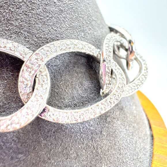 VTG Sterling Silver 925 Cubic Zirconia Oval Link Chain Bracelet Size 7.5" Length - Picture 2 of 10